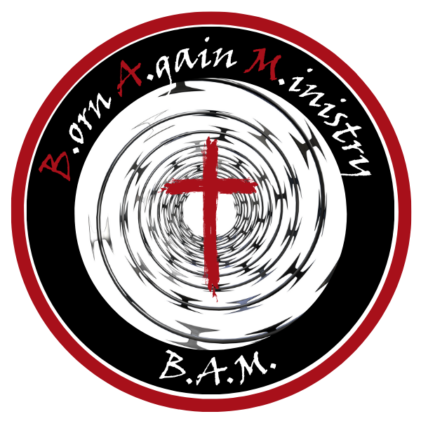 BAM Circle White and Red Lettering Red Cross Transparent